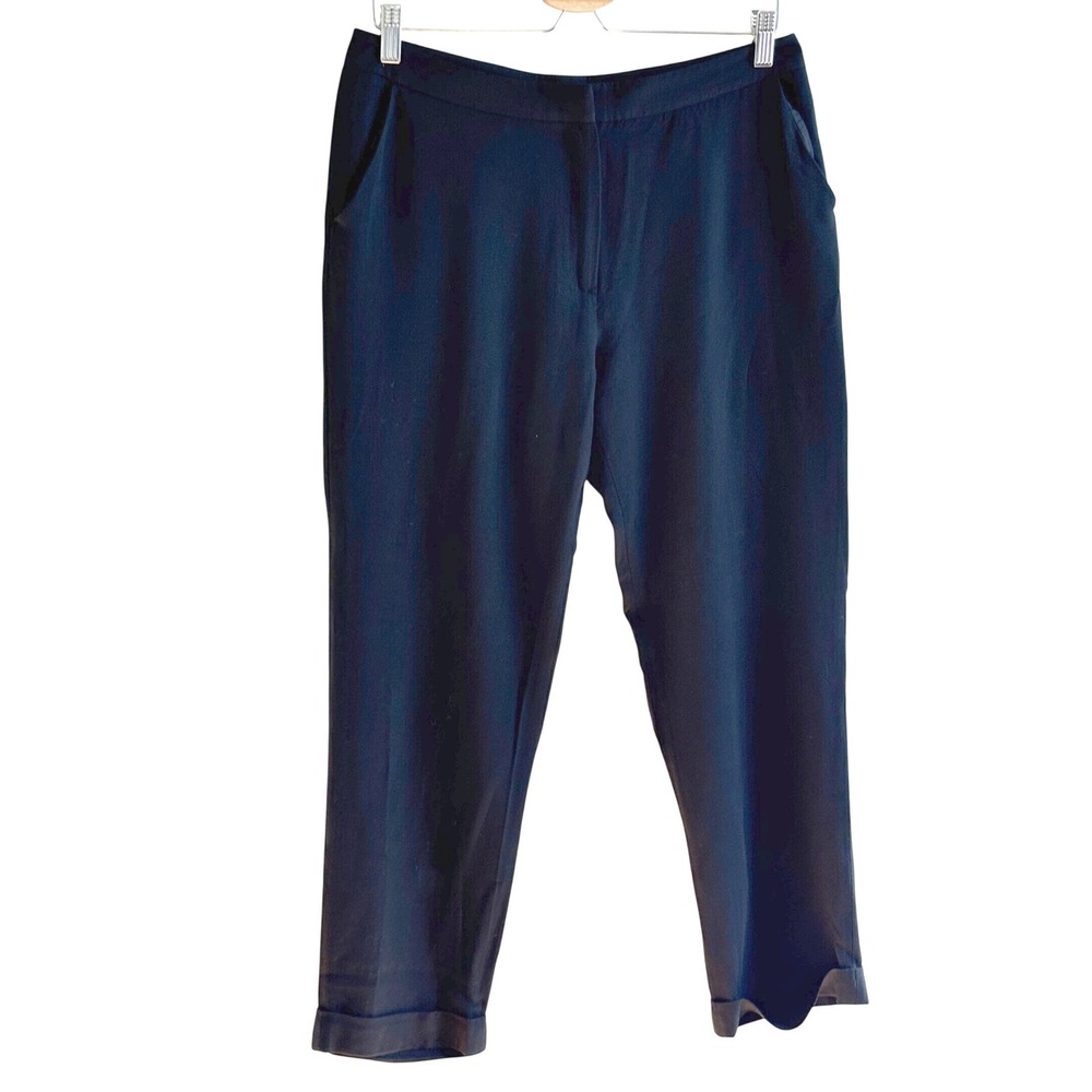 Jenni Kayne Black Viscose Elastane Cropped Cuffed‎ Dress Pants Women's Size 6